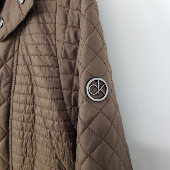 Calvin Klein Hooded Diamond Quilted Lightweight Jacket M Women's Taupe Brown - Picture 5 of 11